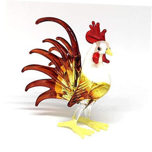 ZOOCRAFT Glass Rooster Chicken Figurine Brown Country Kitchen Decor Miniature 