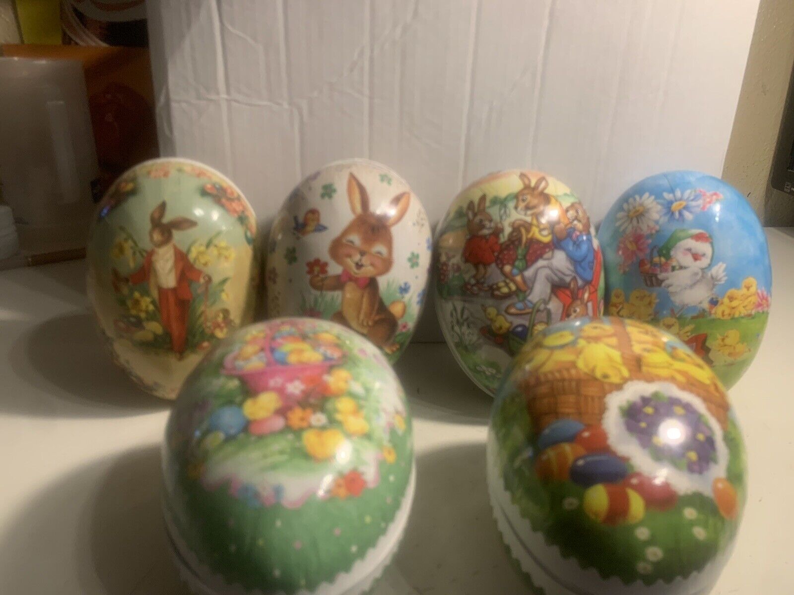Vtg German Nestler Paper Mâché Easter Egg Lot Of 6 Large 6” Candy Containers