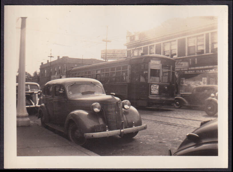 1937 De Soto & Chicago Surface Lines Kedzie Streetcar vernacular snapshot