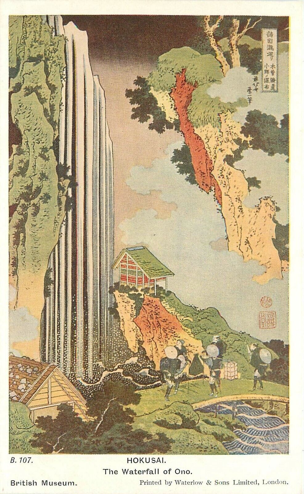 Postcard 1920s Japanese Art Hokusai Waterfall of Ono British Waterloo 23-5029