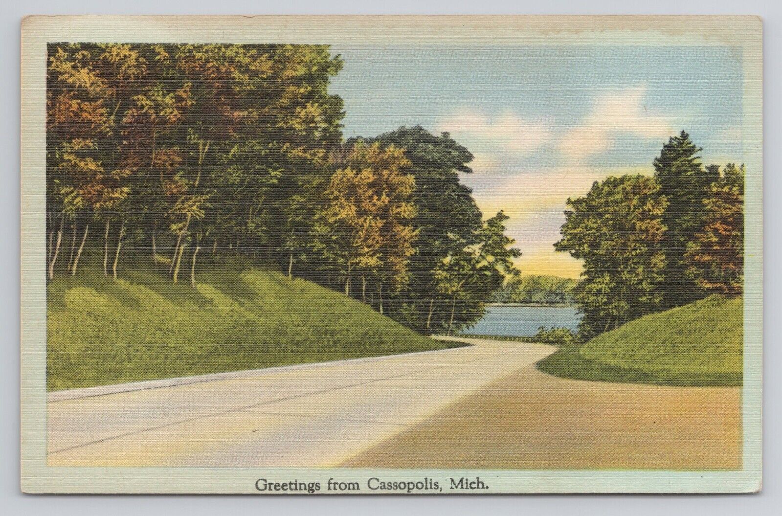 Greetings from Cassopolis Michigan Linen Postcard No 4141