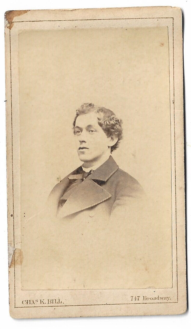 CDV Photograph  Young Man - Chas K Bill Broadway 2c Tax Stamp Pencil June 9 1866
