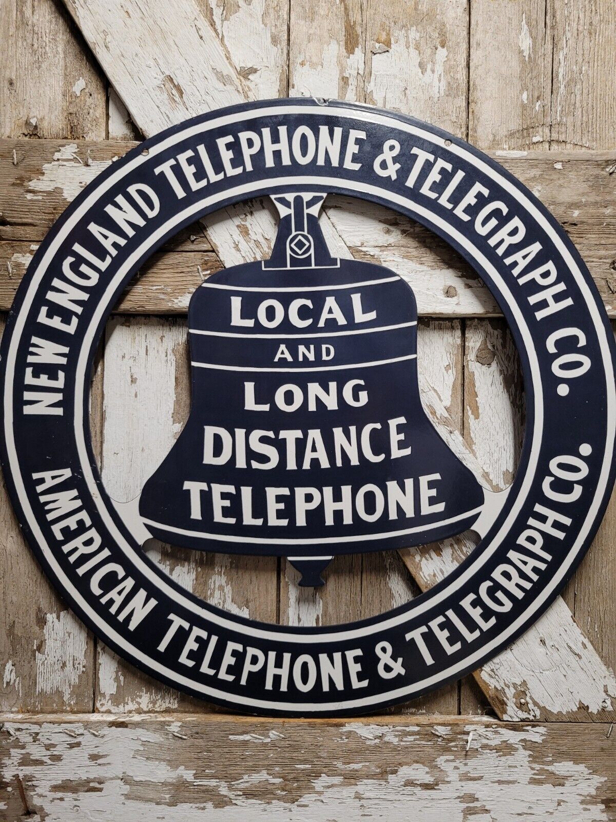 RARE VINTAGE NEW ENGLAND TELEPHONE PORCELAIN SIGN AMERICAN TELEGRAPH PHONE CO.