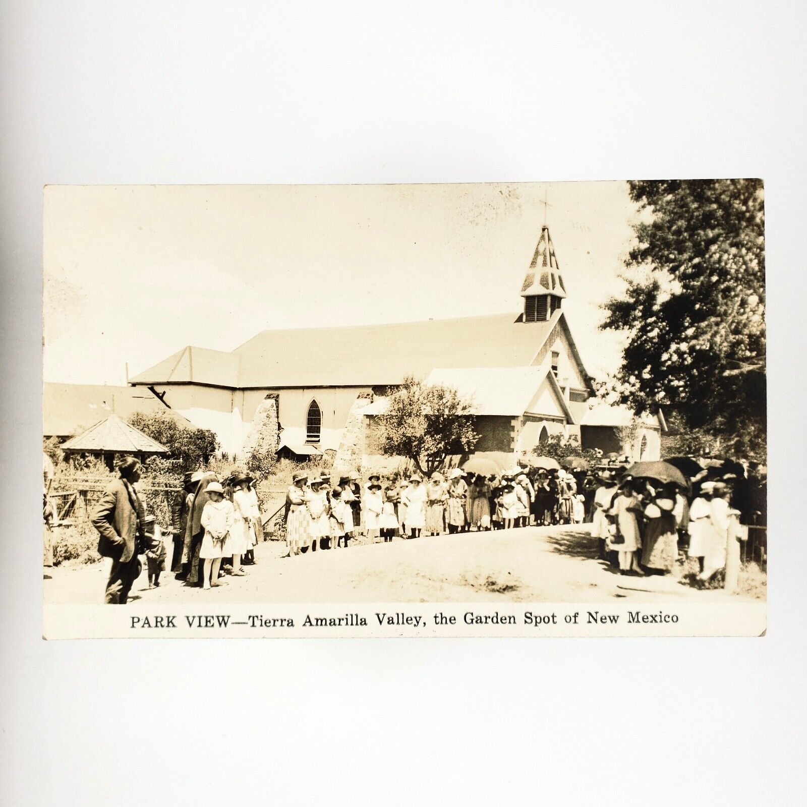 Tierra Amarilla Church Group RPPC Postcard 1920s New Mexico Sunday Street A3975