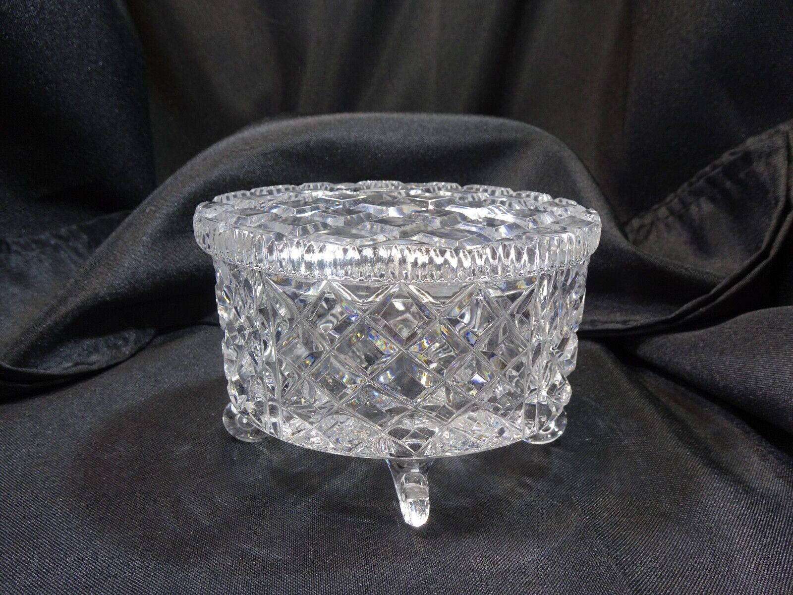 Vintage Bohemia 24% Lead Crystal Lidded Footed Oval Jewel Box
