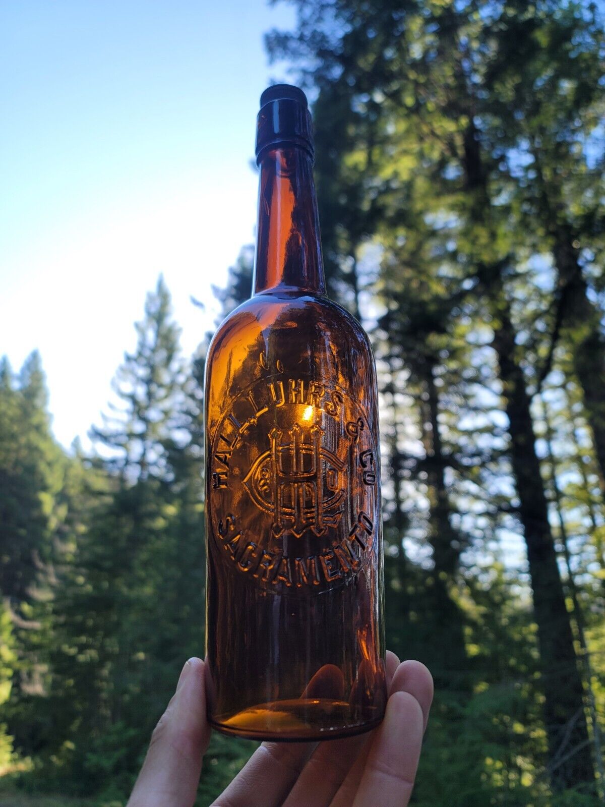 Awesome Western Whiskey☆Antique Sacramento California Liquor Bottle with TOP