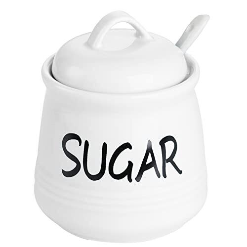 Porcelain Sugar Bowl With Lid And Spoon 12oz white