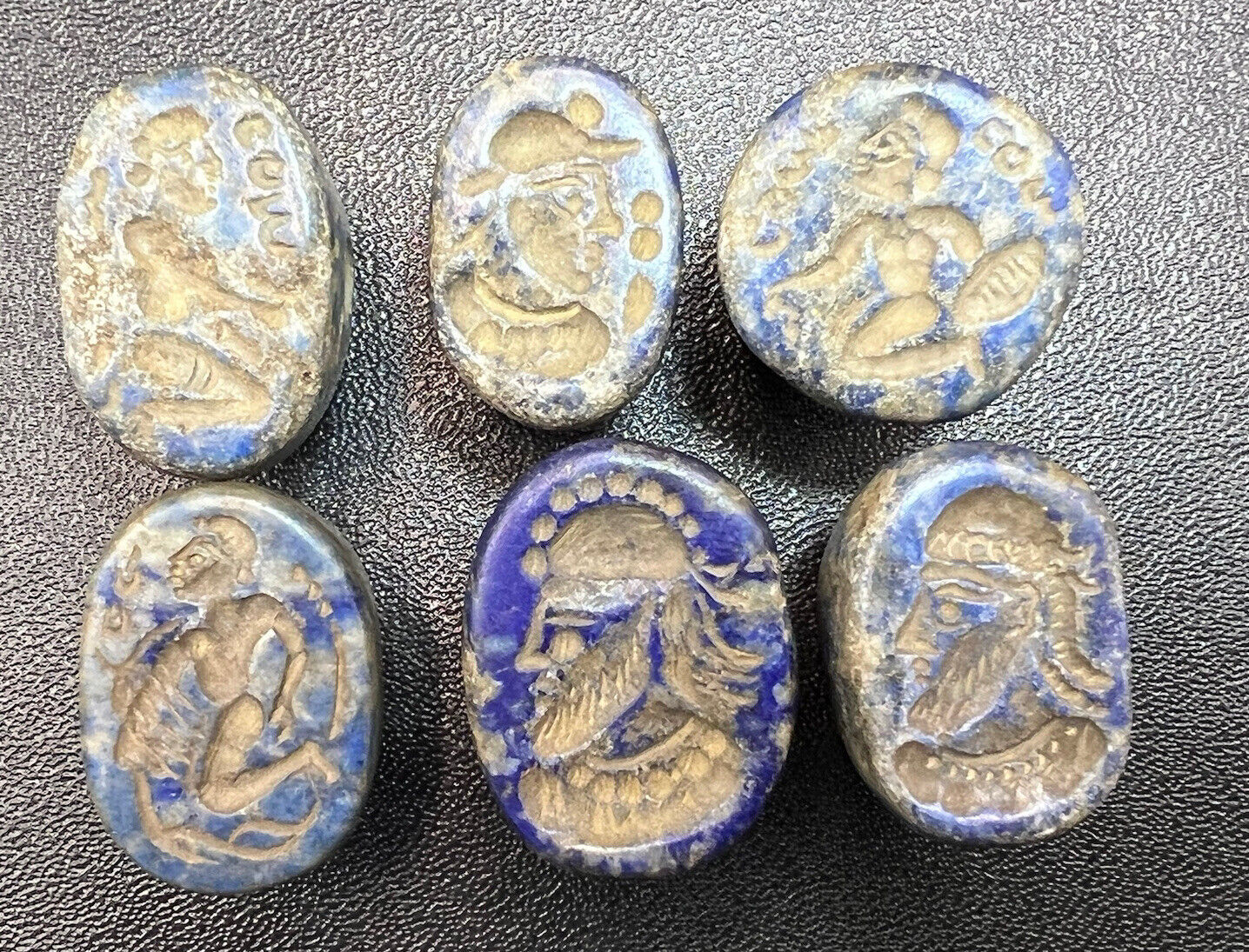 Sassanian Roman Greek Old Vintage Intaglio Lapis Stone Seal Lot,6 Beads Lot