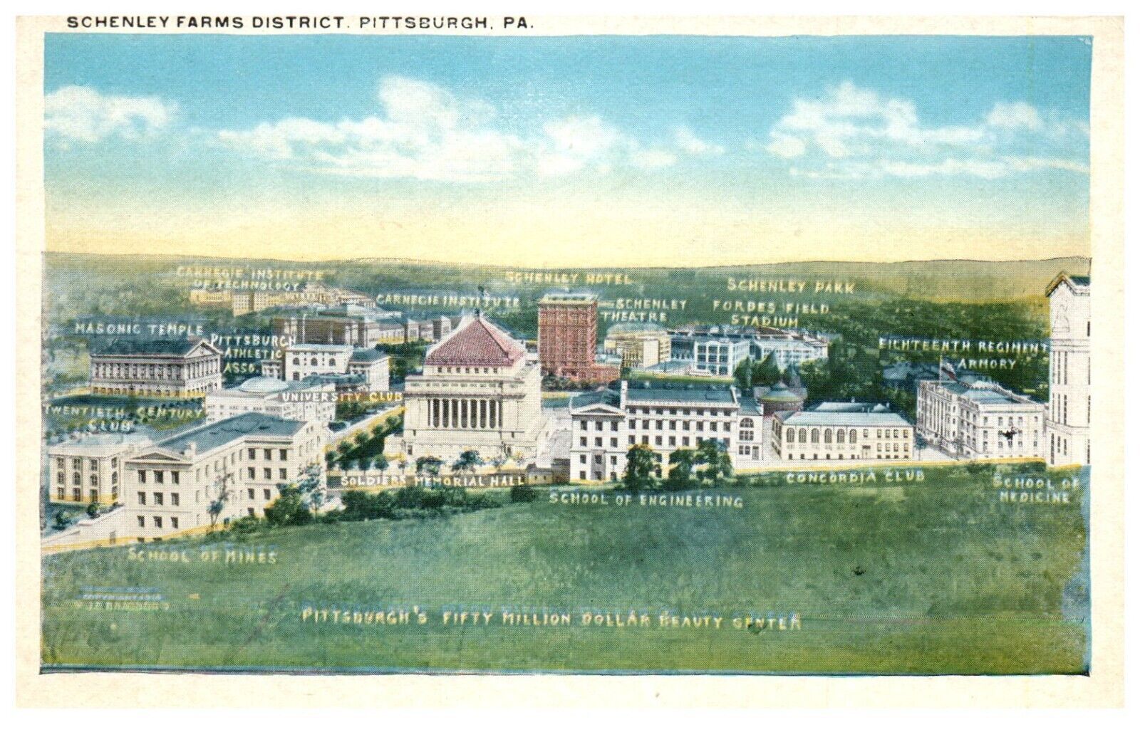 Pittsburgh PA Pennsylvania Schenley Farms District Postcard Unposted  c.1920