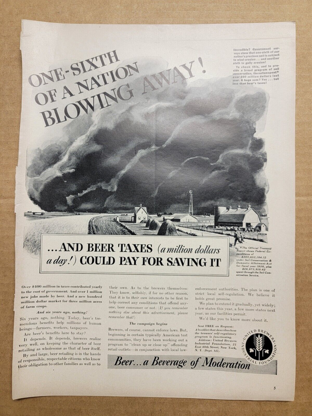 Vintage 1939 Beer Beverage of Moderation Beer Taxes Print Ad Advertisement