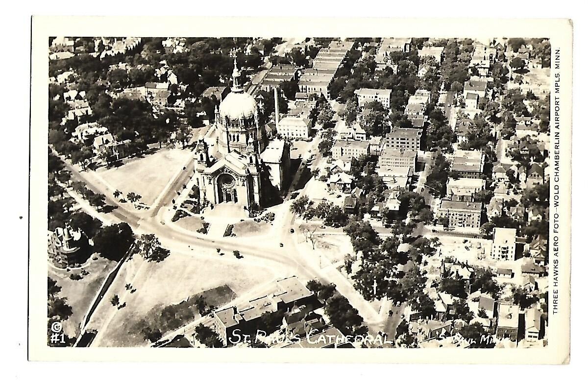 postcard rppc arial view st. paul's cathederal st. paul, mn.