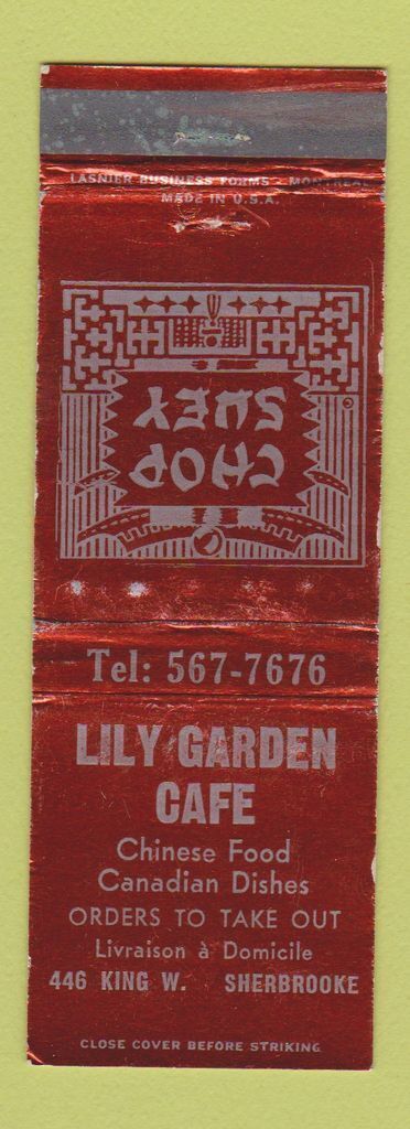 Matchbook Cover - Lily Garden Cafe Chinese Sherbrooke QC WEAR