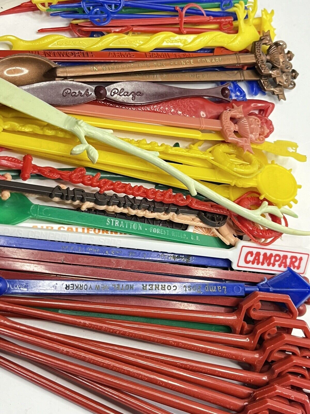Lot of 55 Vintage Swizzle Sticks Plastic Hotels Bars Restaurants Advertising Y