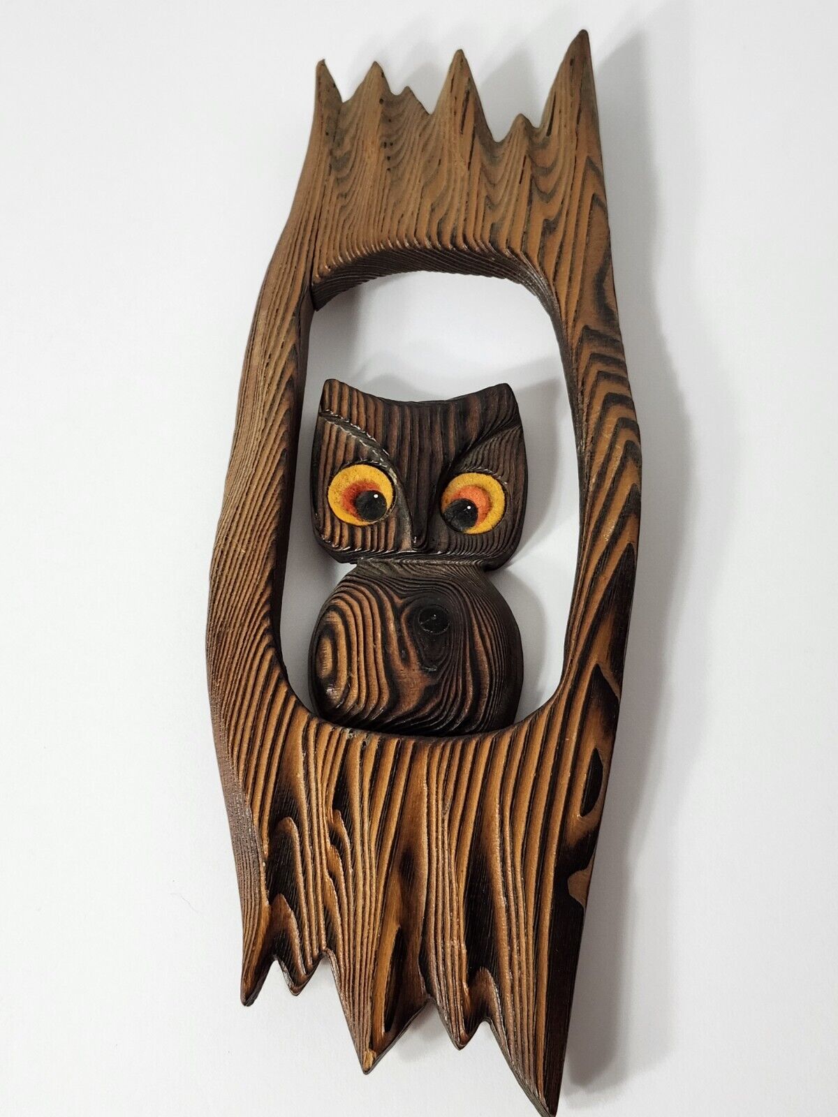 Vintage Wooden Folk Art with Owl Burnt wood effect