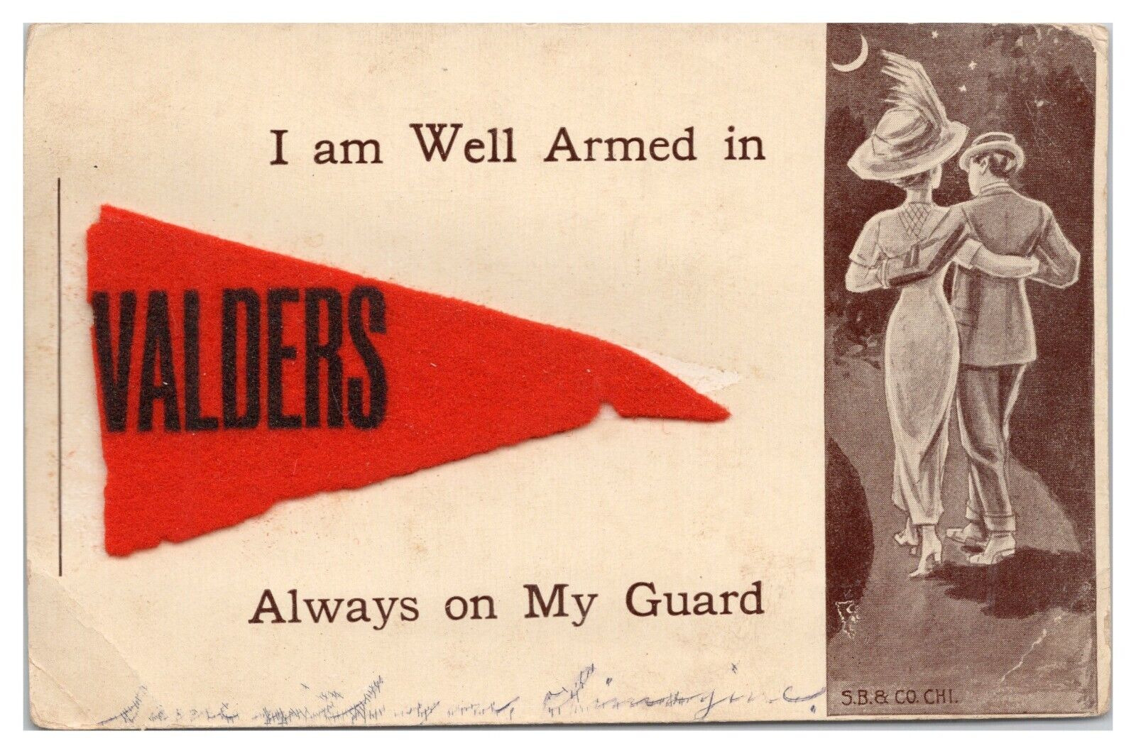 Vintage Valders WI Felt Banner Postcard c1912 \