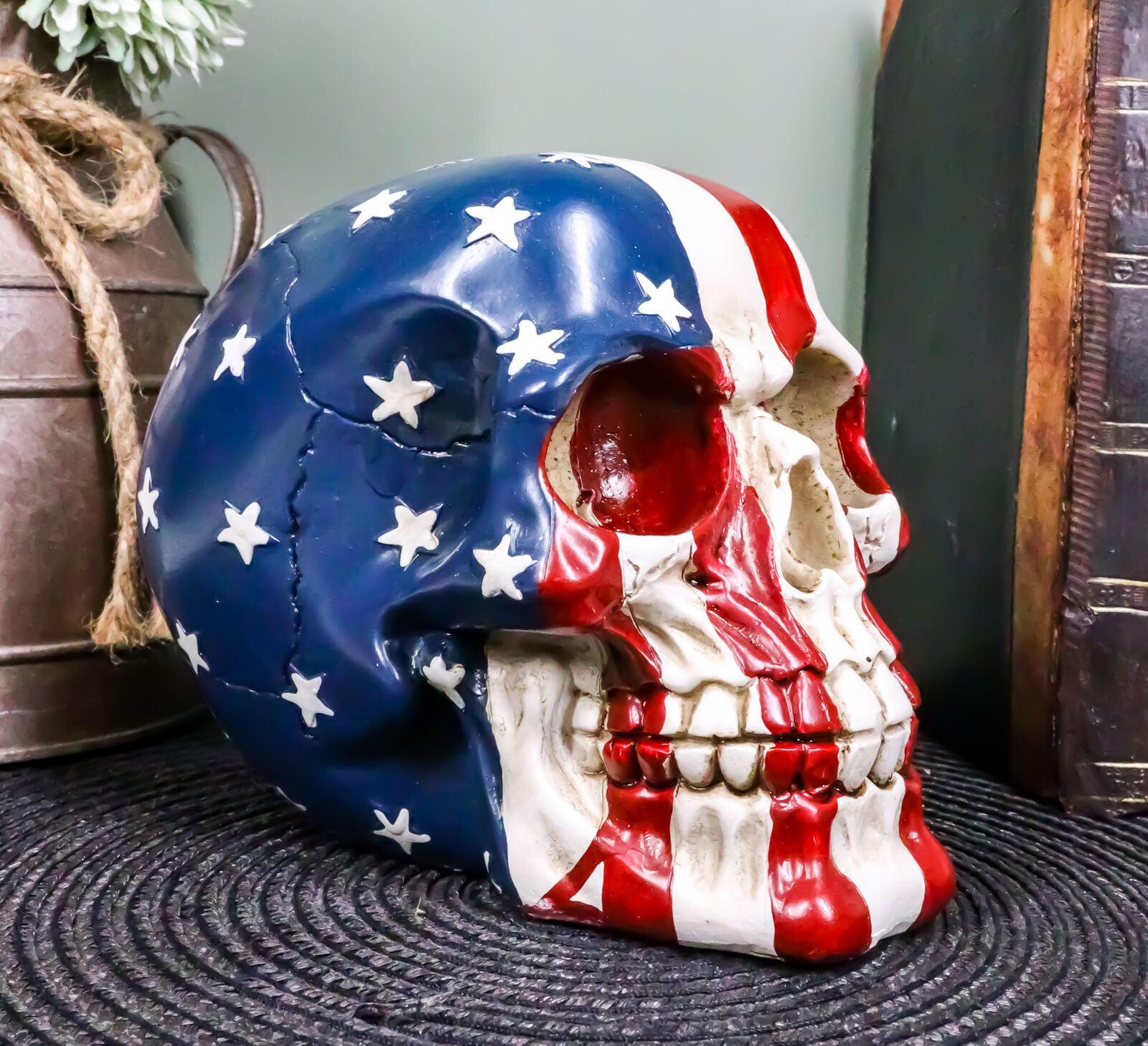 Ebros Patriotic US American Flag Star Spangled Banner Skull Figurine 5.5