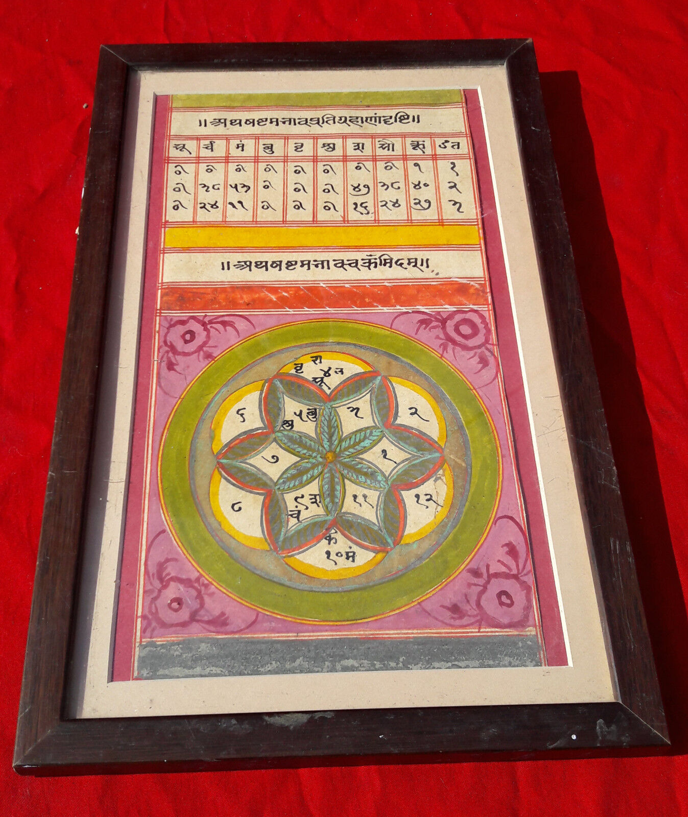 1940s Vintage Handpainted Tantra With Chakra Figure & Mantras Well Framed PR166
