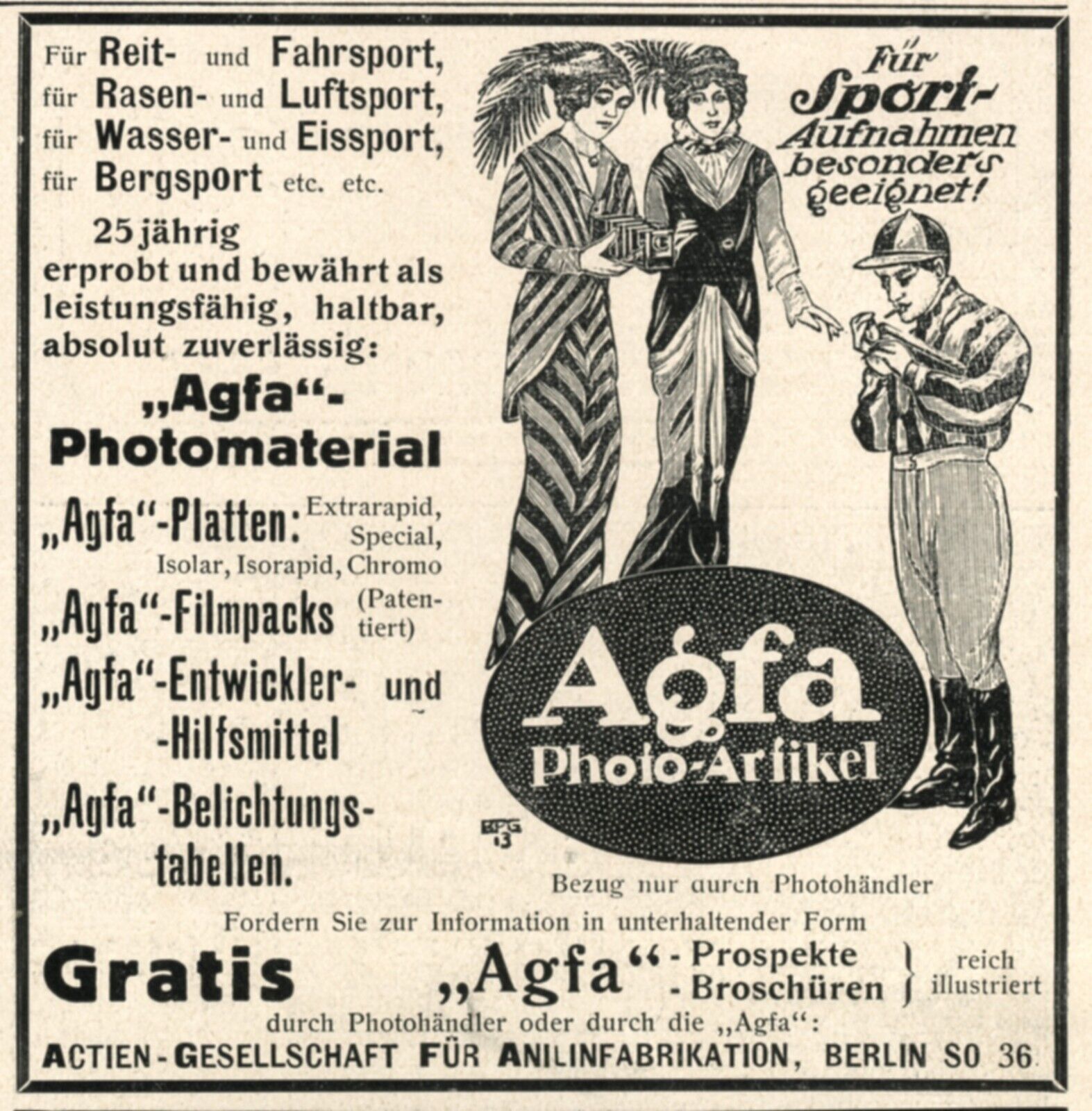 Agfa photo article German 1914 ad ladies jockey advertgising Berlin