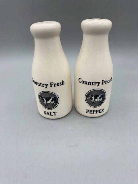 Vintage Country Fresh Milk Bottle Salt and Pepper Shakers - Ceramic