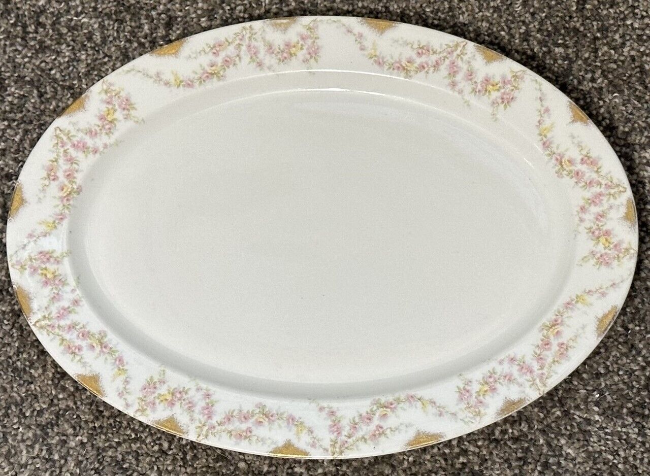 Vintage OP Co. Syracuse China Oval Serving Platter Small Rose Garland Gold Trim