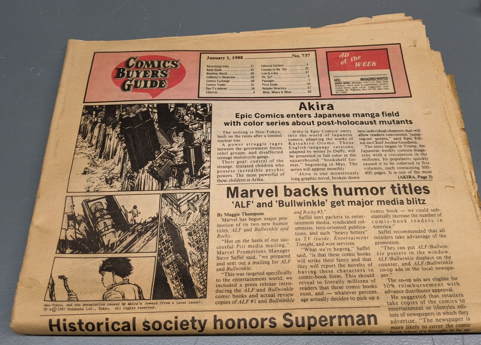 Comics Buyers Guide #737 January 1 1988 Akira Space Ghost Ad Steve Rude Vintage