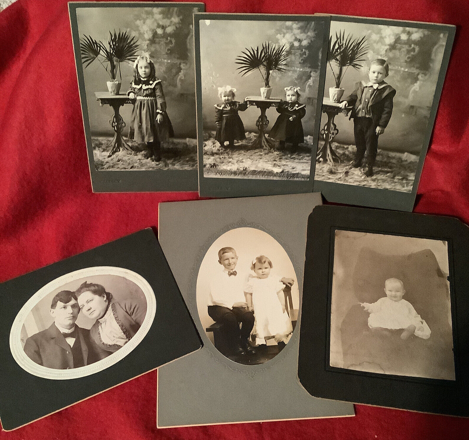 6 Antique Cabinet Cards, Children, Parents, 3 Poses Same Family, Bro, Sis, Twins