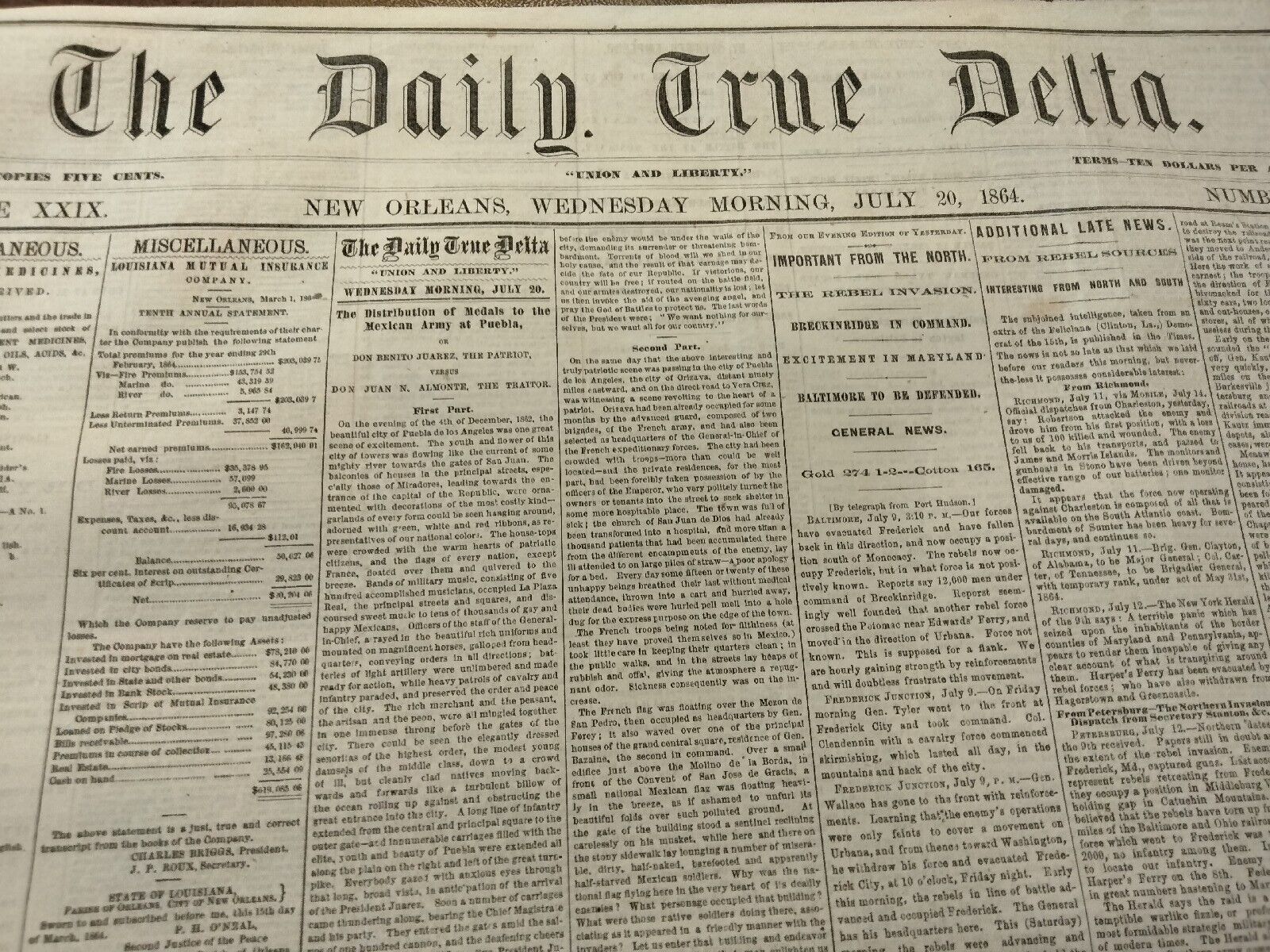 Civil War Newspapers-THE REBEL INVASION OF THE NORTH, BATTLE ON THE MONOCACY