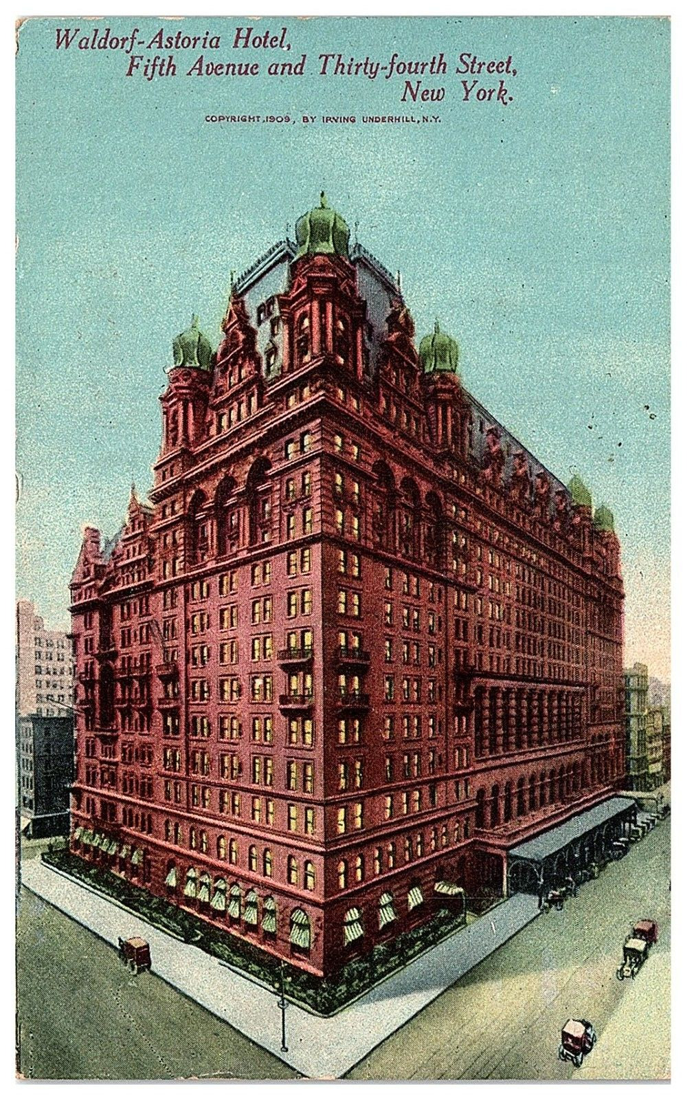 1909 Waldorf Astoria Hotel New York Irving Underhill Postcard Montour Falls
