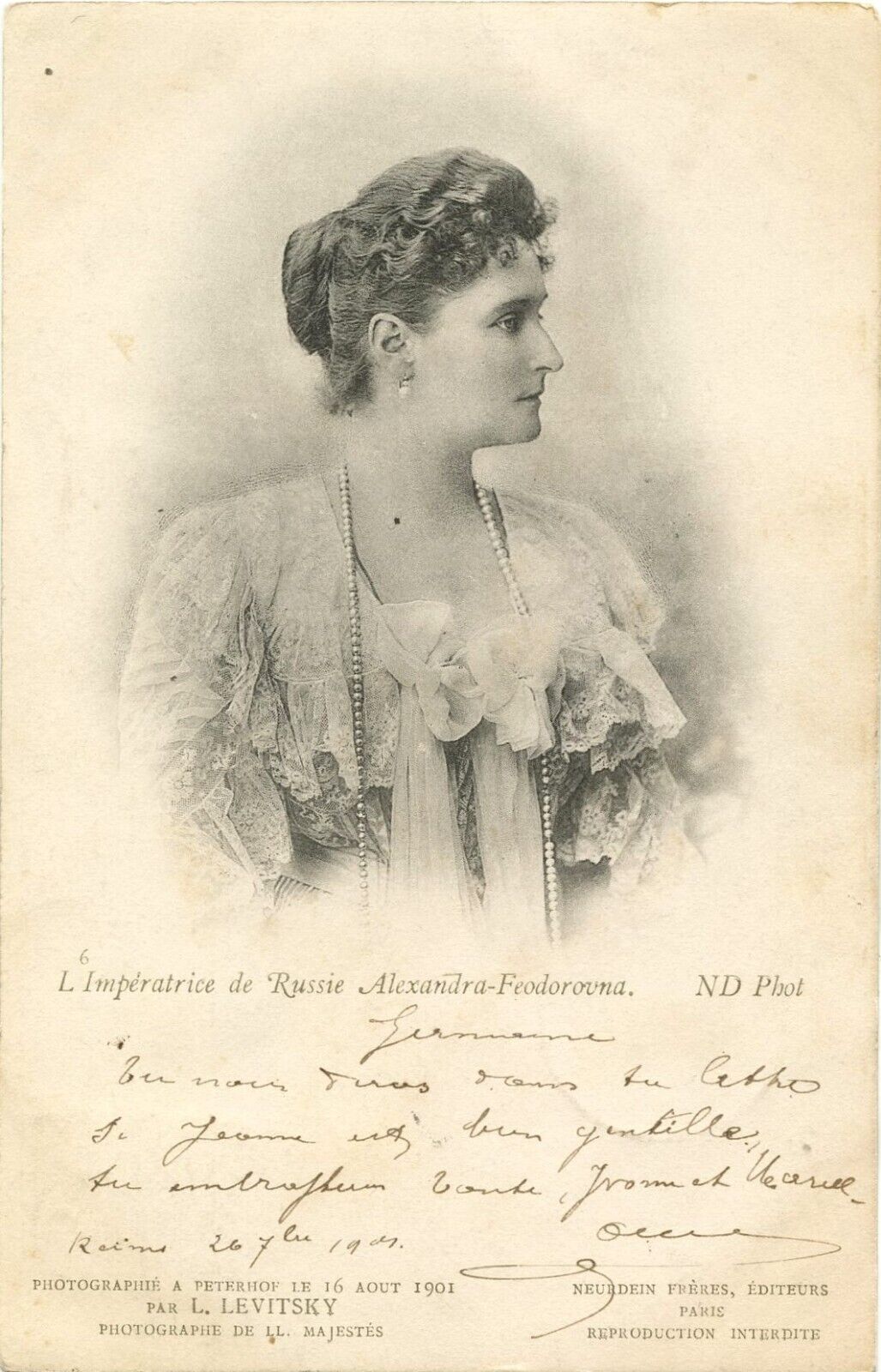 TSARINA ALEXANDRA FEODOROVNA OF RUSSIA & ORIGINAL ca 1901 POSTCARD