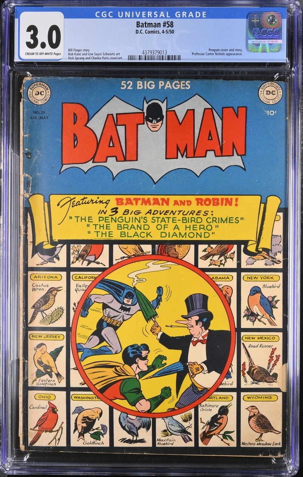 1950 D.C. Comics Batman 58 CGC 3.0. Penguin Cover