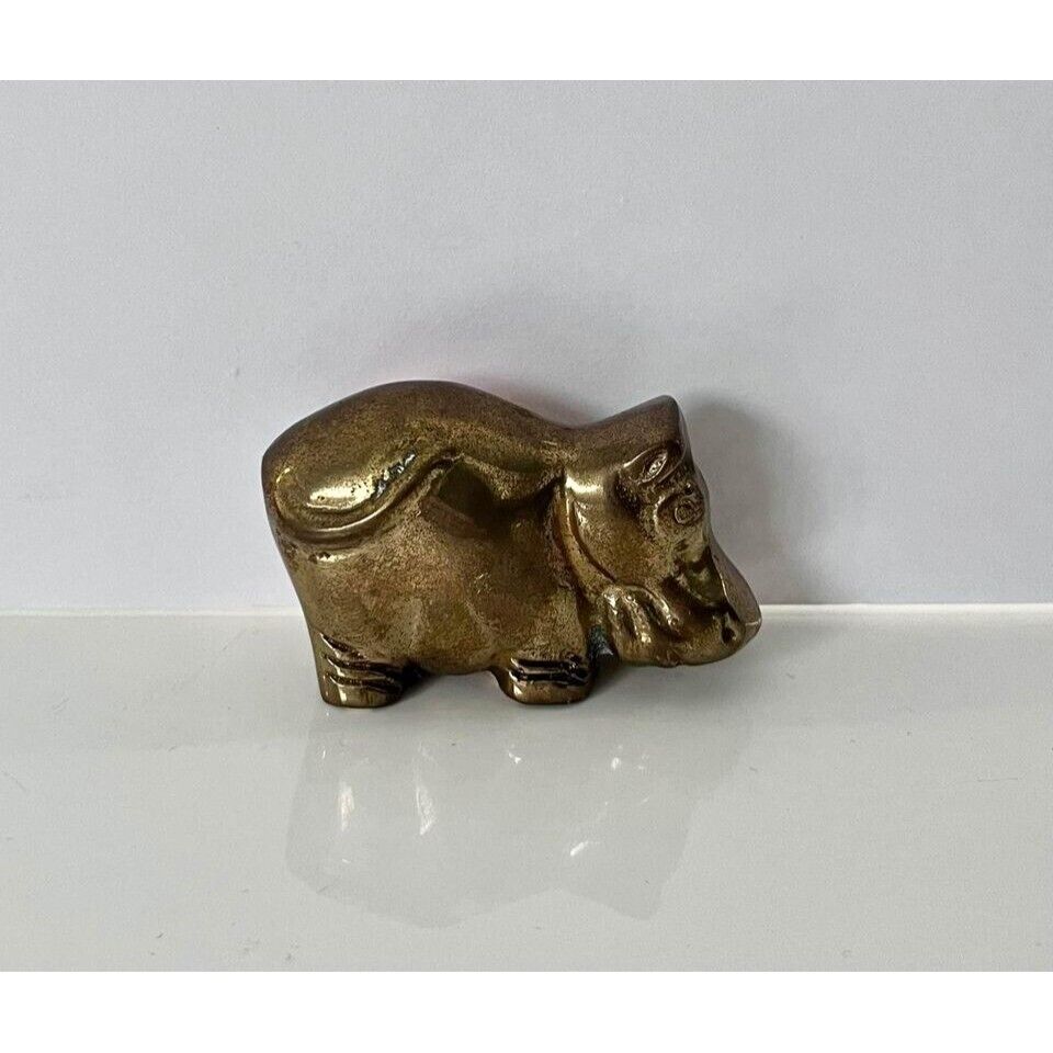Vintage Miniature Solid Brass Hippopotamus Figurine