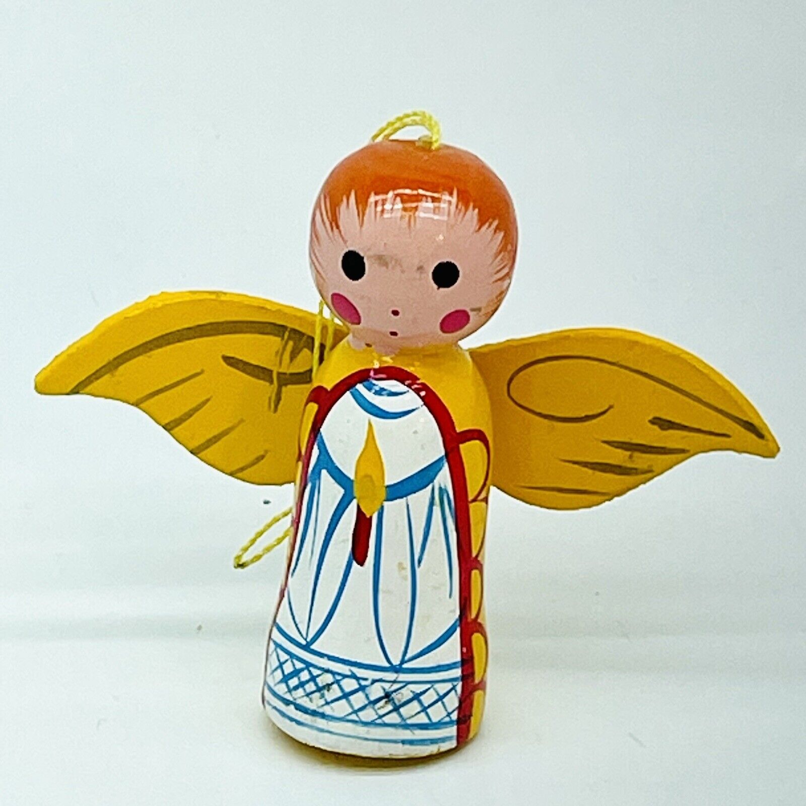 Vintage Christmas Ornament Handmade Wooden Yellow Angel Hand Painted Germany