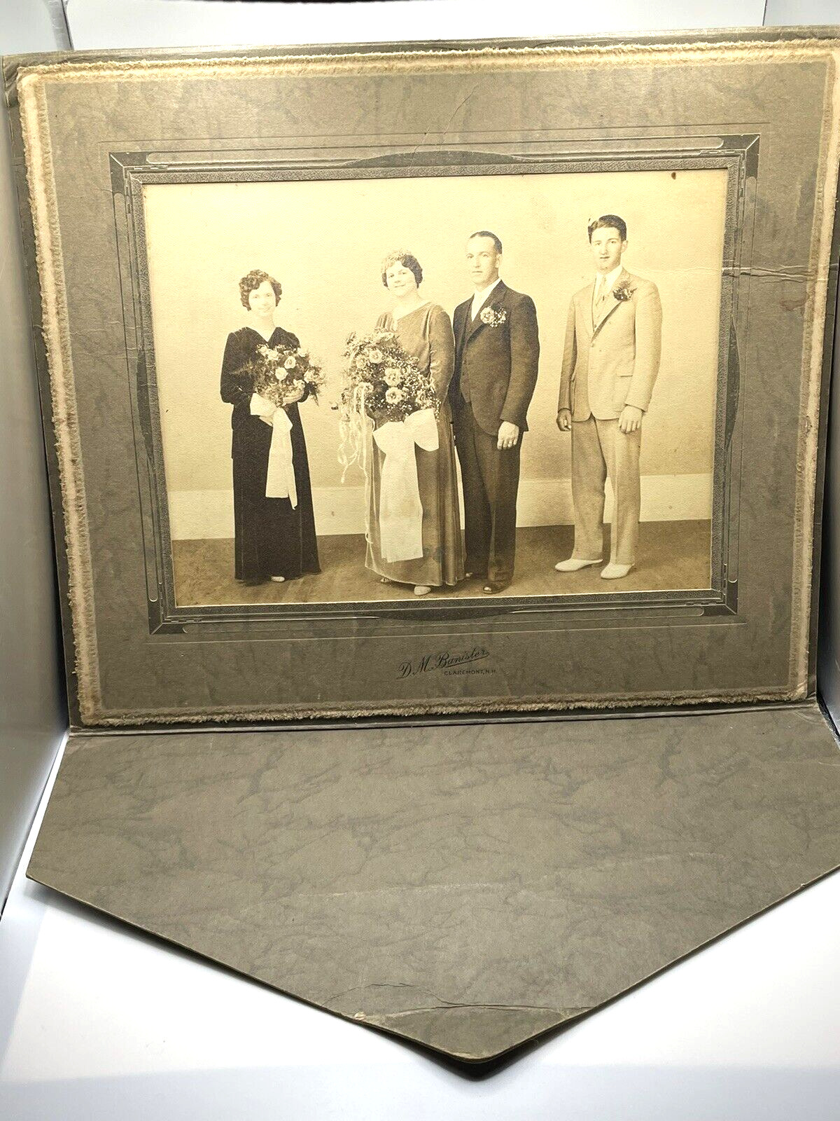 Antique Vintage 1920s Black & White Wedding Photo Portrait Bride Art Deco Frame