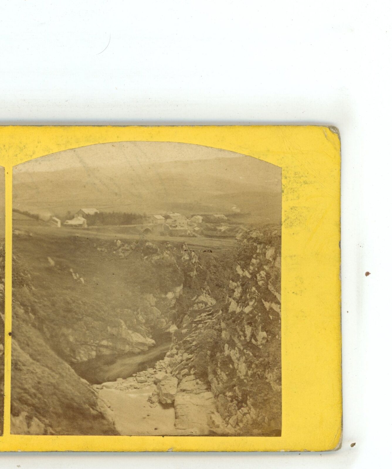 Town Above River Gorge Unknown Location  Stereoview