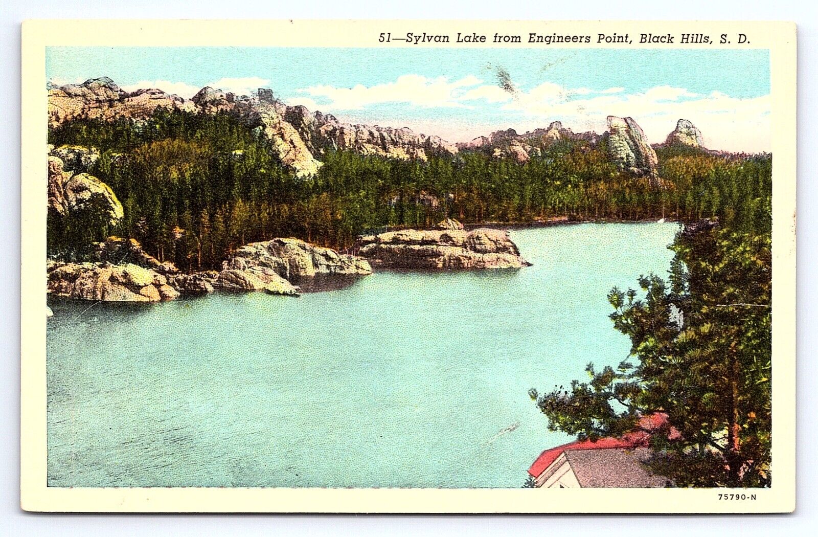 Postcard Sylvan Lake Engineers Point Black Hills South Dakota SD