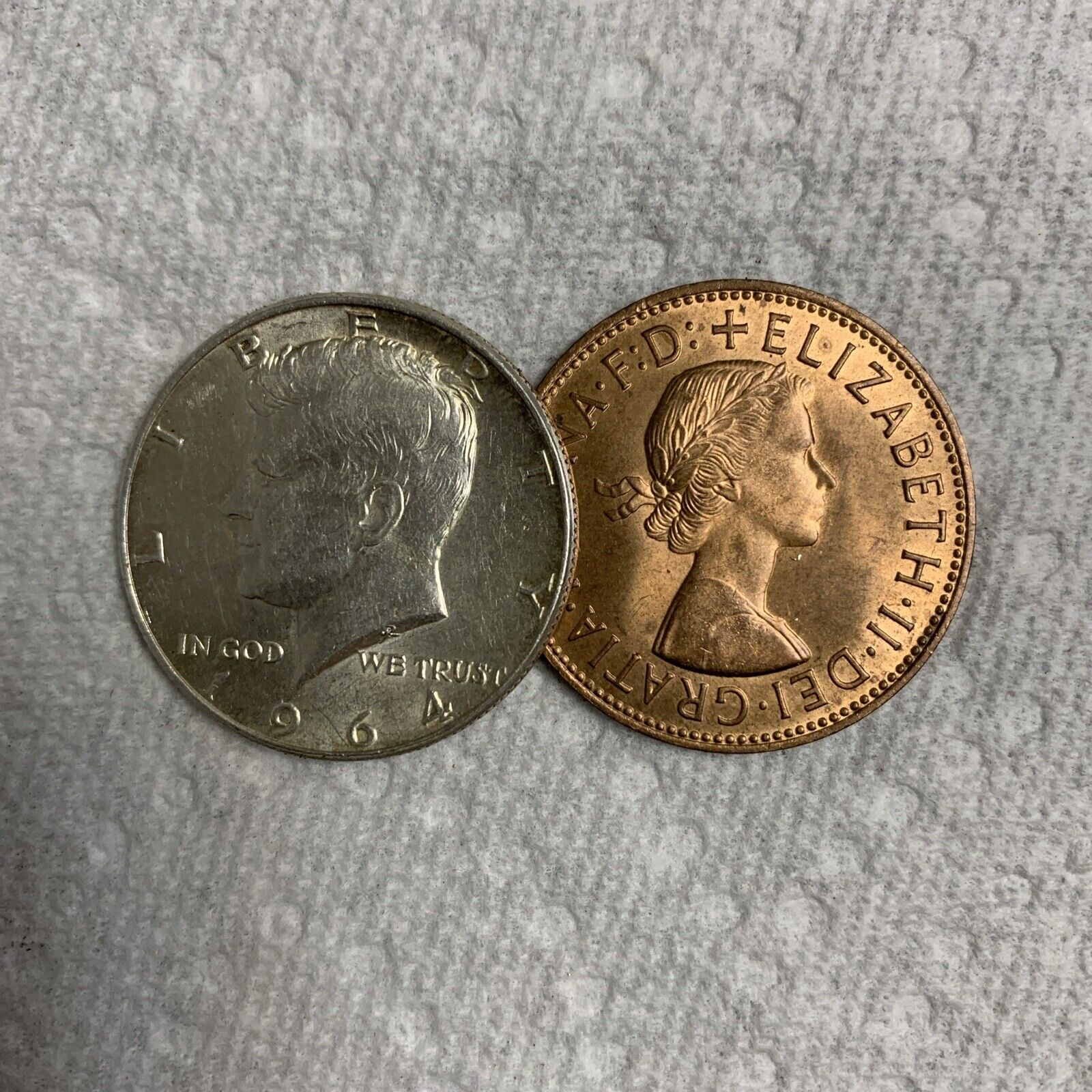Real 90% Silver Kennedy Half / Copper Queen Penny Coin .