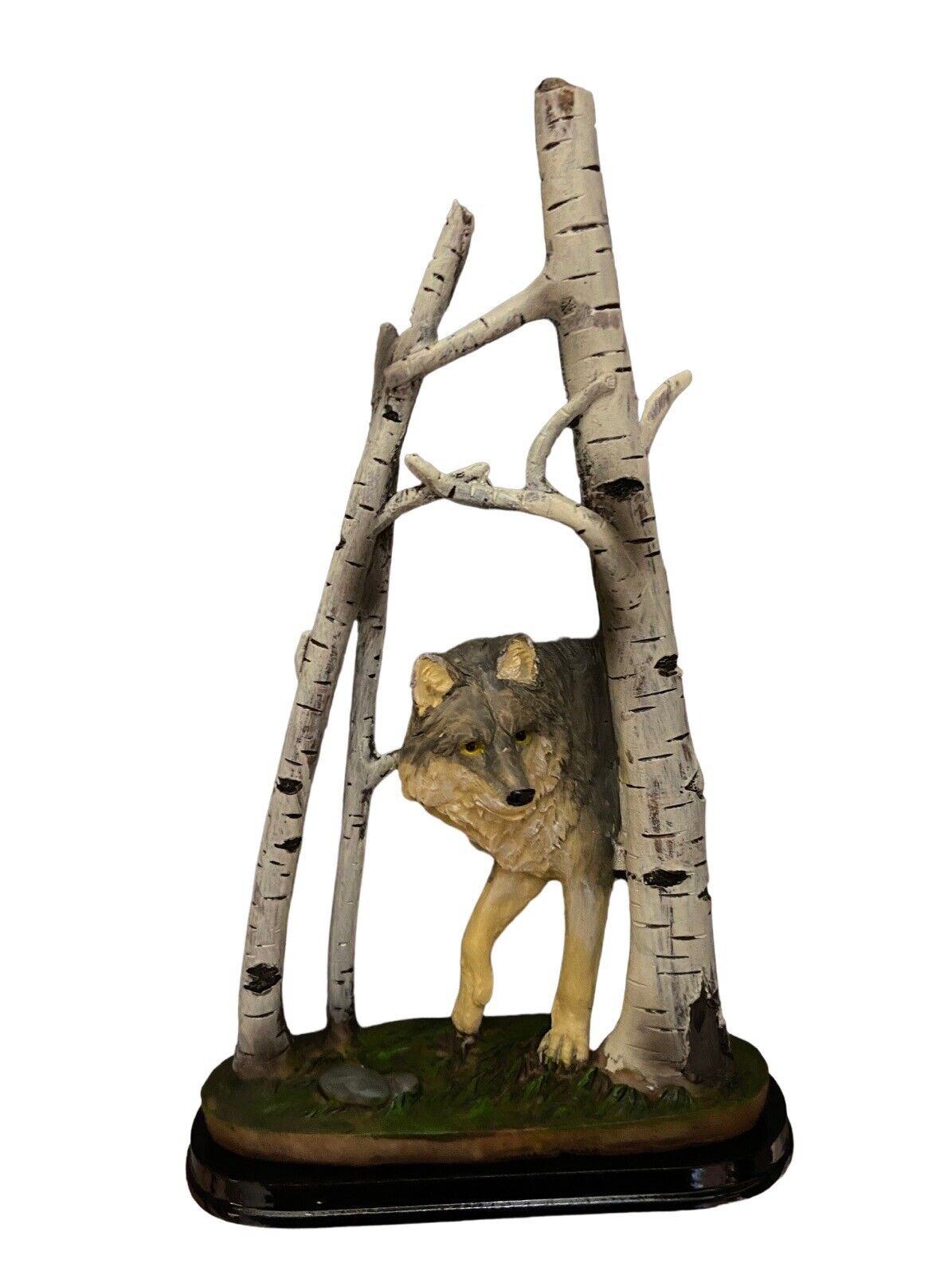 9 inch intricate lone wolf in birch wood Figurine