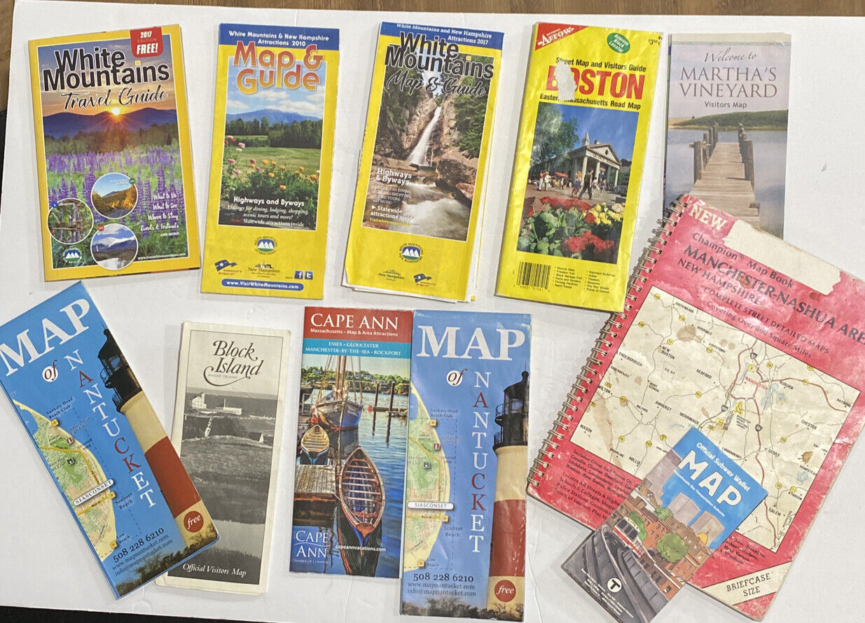 Travel Guides, Brochure Map Lot Of 11 New England Eastern States