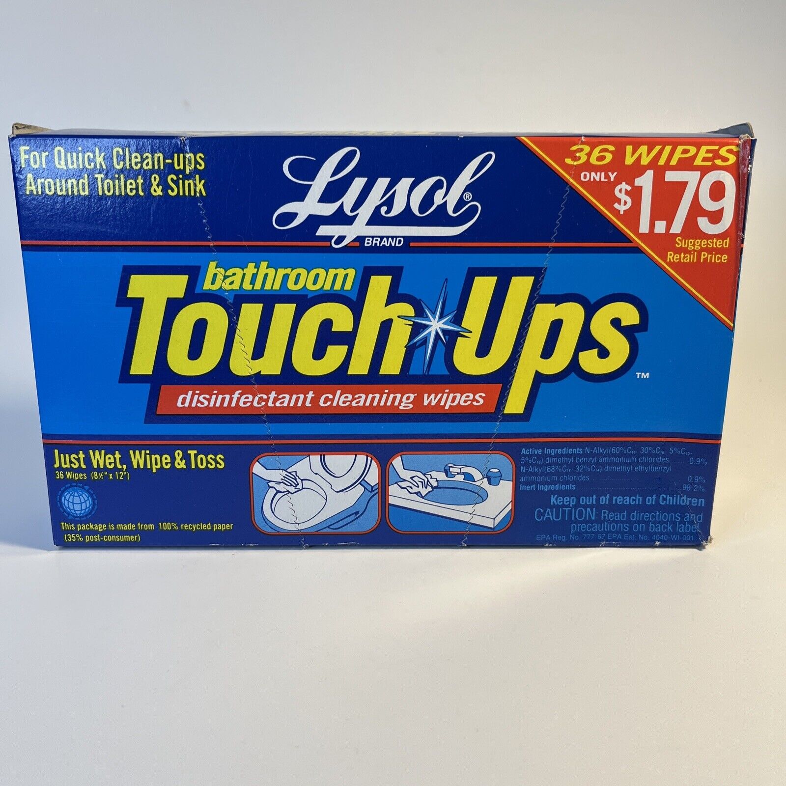 Vintage 1996 Lysol Bathroom Touch Ups Cleaning Wipes 36ct Prop Collectible