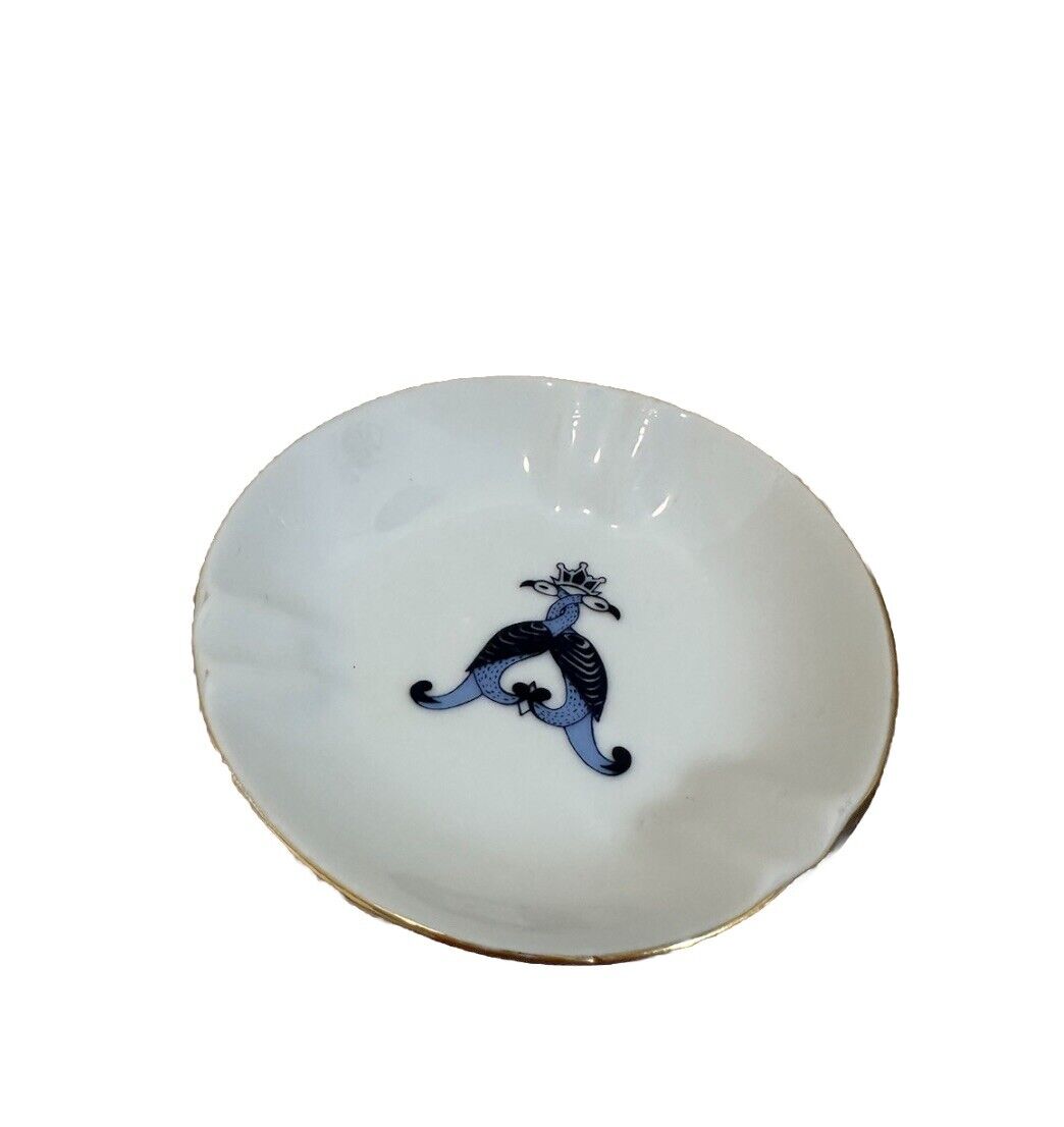 Vintage Porcelain Blue Peacocks Trinket Dish