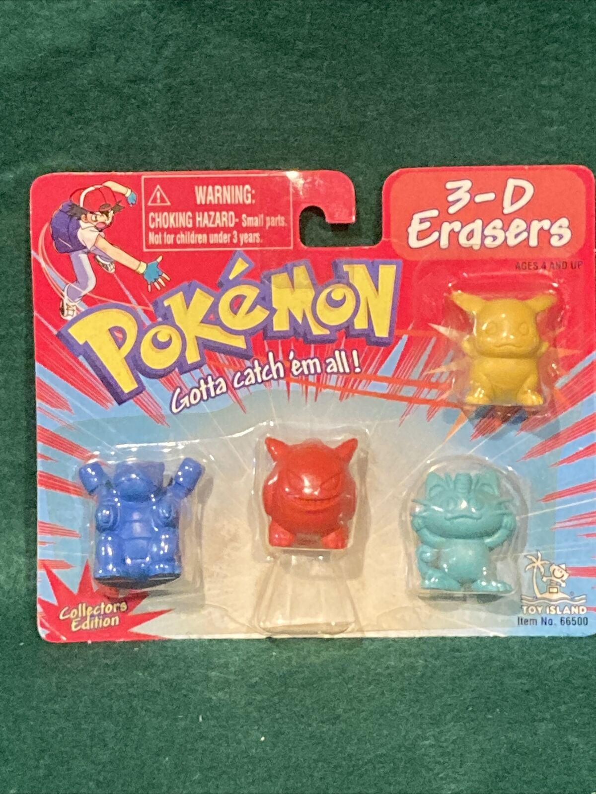 Vintage Pokemon~Character 3-D Erasers ~4 Pack ~Toy Island ~New Sealed