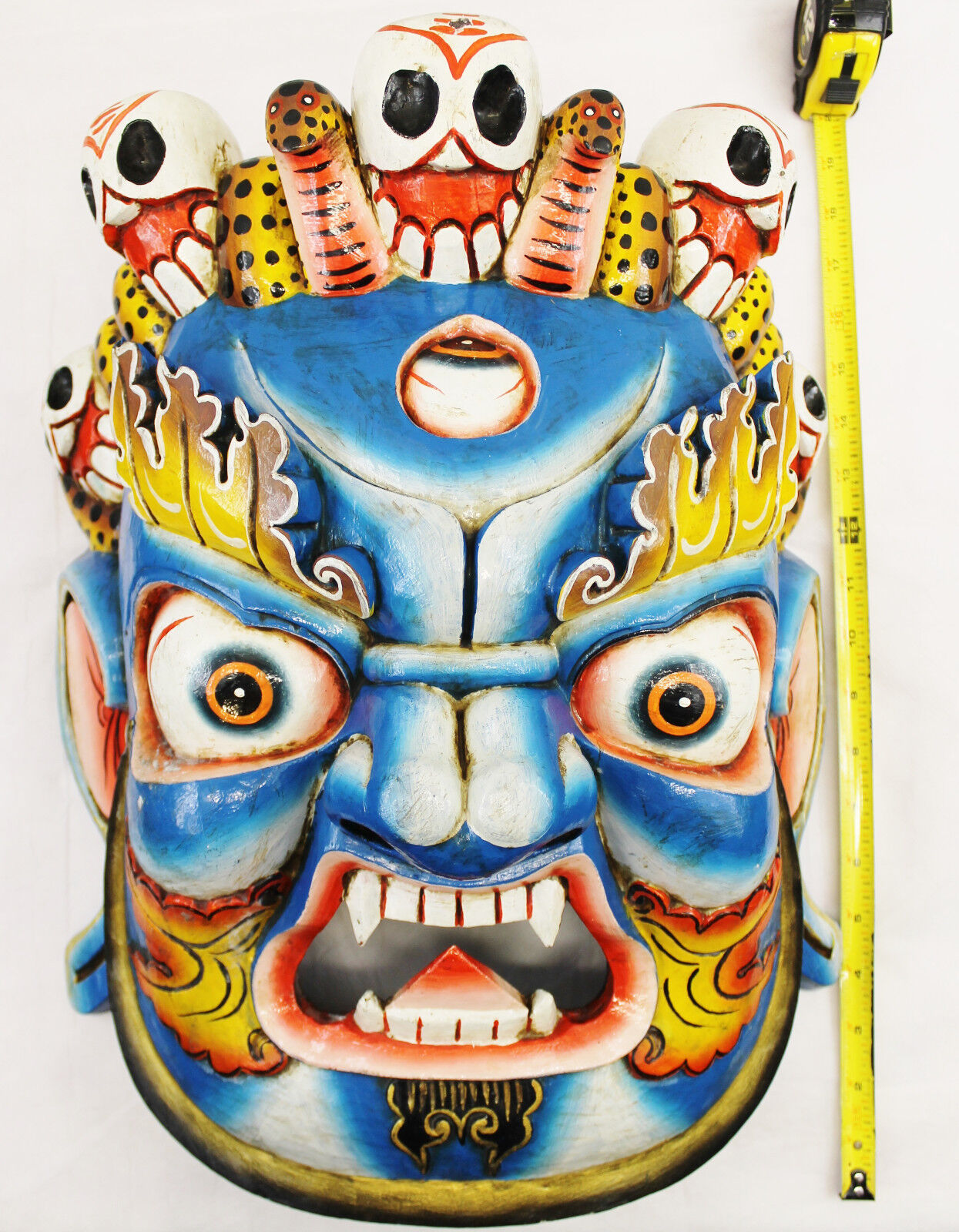 F1062 Huge Stunning Hindu God Bhairab Mahakal Wooden Face Mask Handmade in Nepal