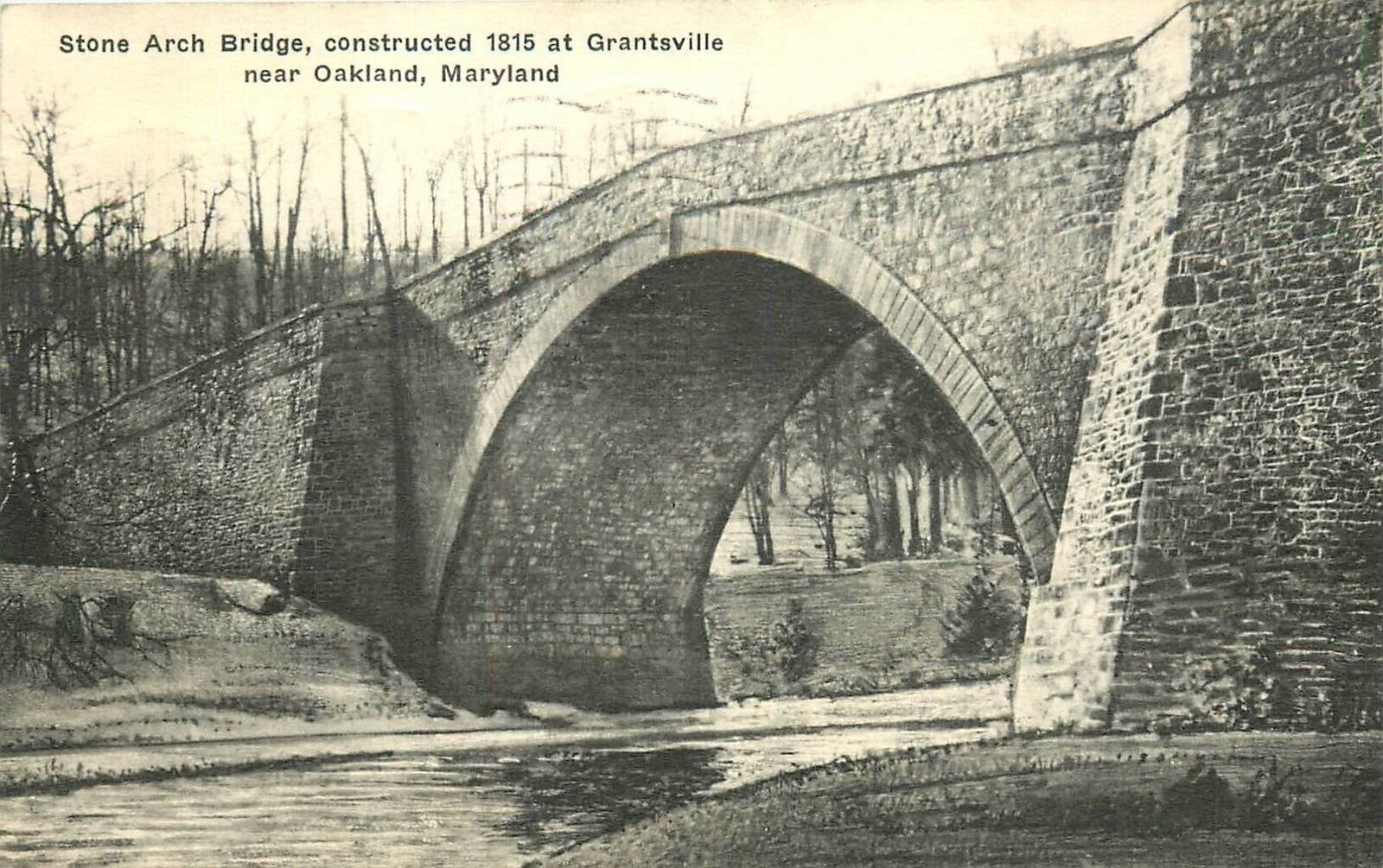Postcard 1936 Oakland Maryland Stone Arch Bridge Grantsville Albertype 24-6524