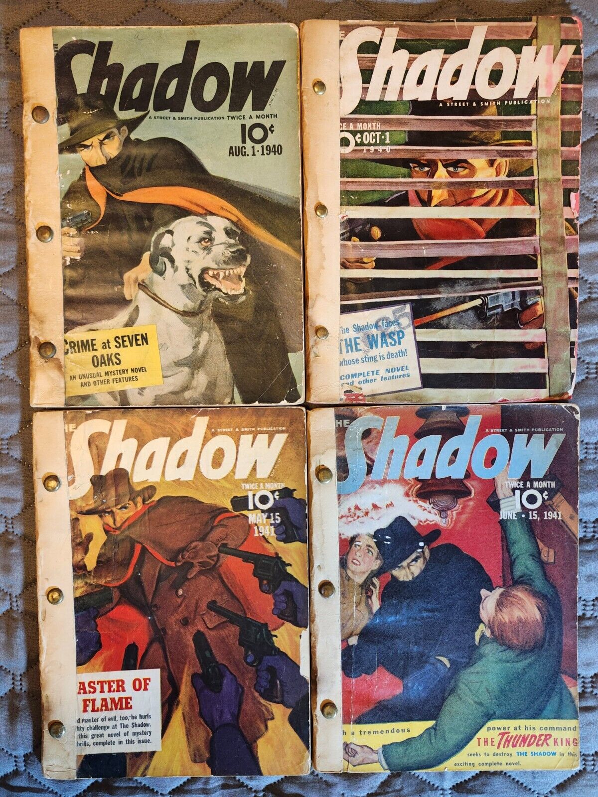 FOUR RARE vintage original THE SHADOW PULP MYSTERY magazines 1940, 1941 issues