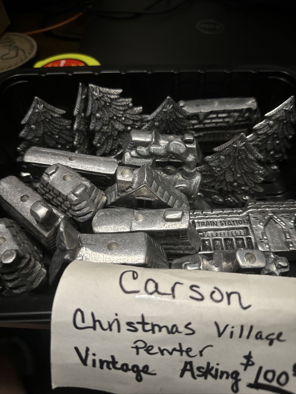 Pewter Christmas Village Carson lot of (17