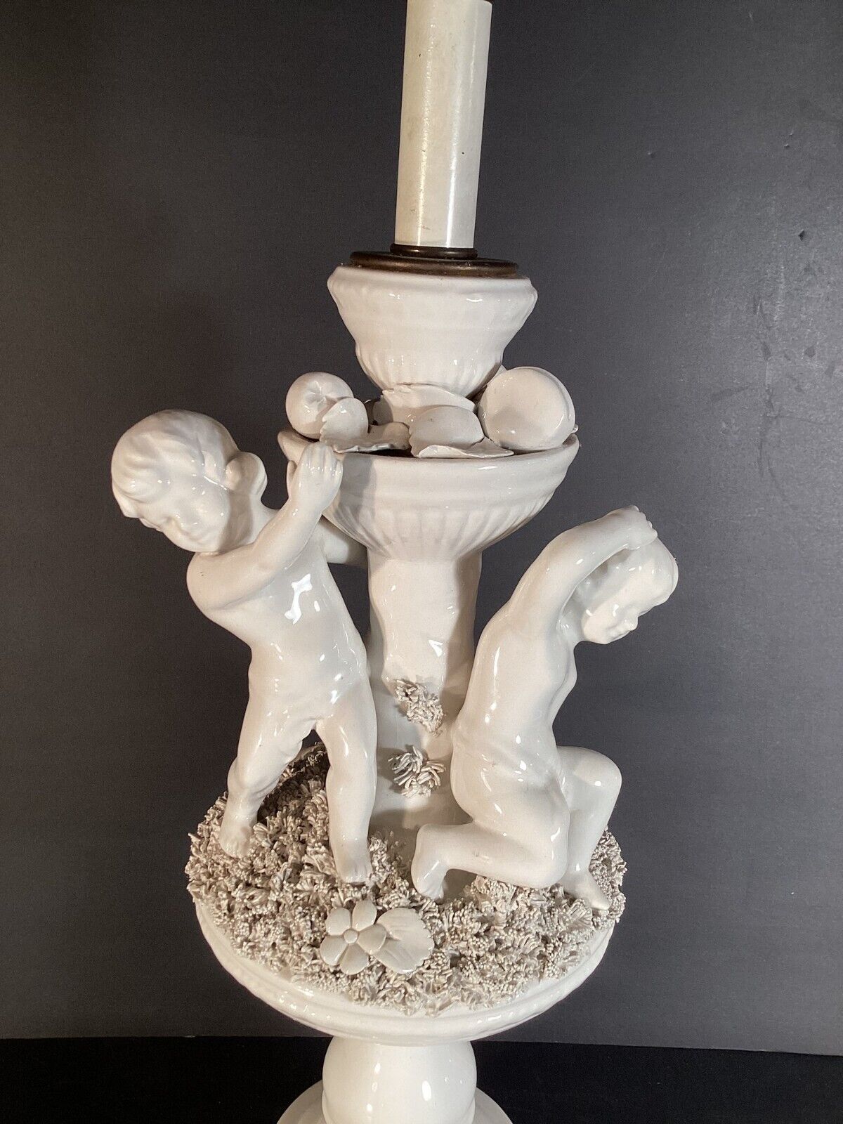 Mid Century Neoclassical Style Blanc De Chine Lamp - 2 Cherubs And Flora