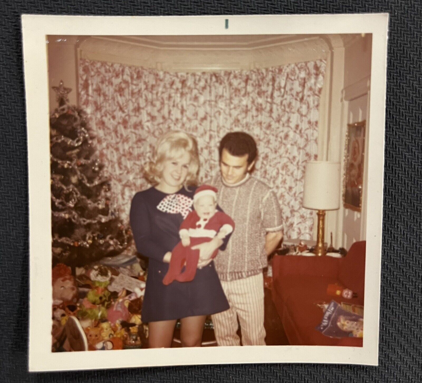 FOUND VINTAGE PHOTO PICTURE Family Next To A Christmas Tree