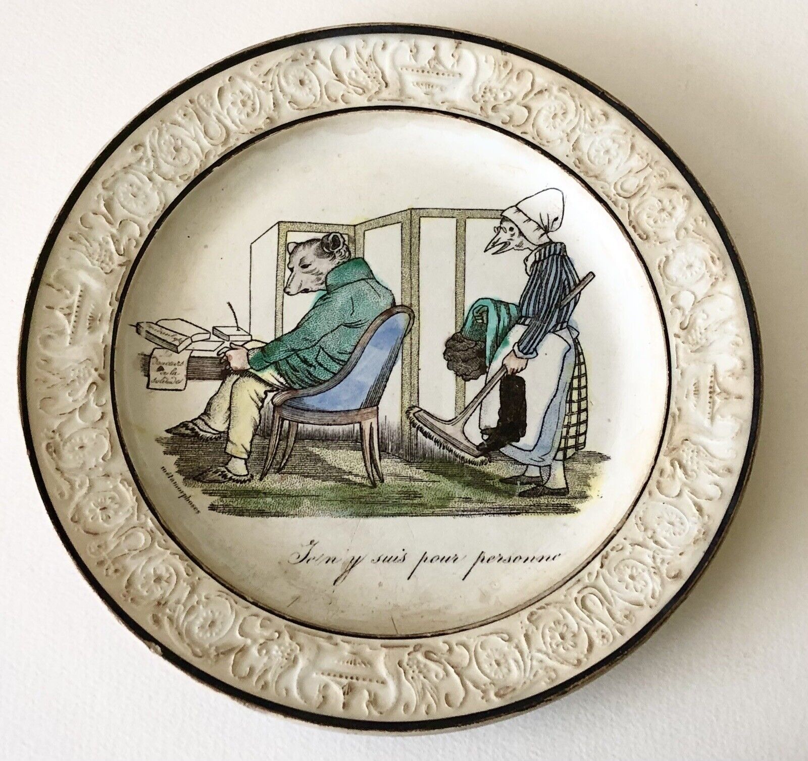 Antique French Creil c1840 Choisy Porcelain Polychrome Metamorphoses #2 Plate