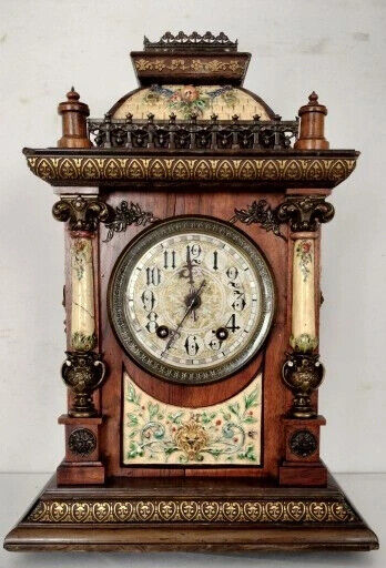 CARL WERNER rare chapel clock circa 1880 /faience, brass/