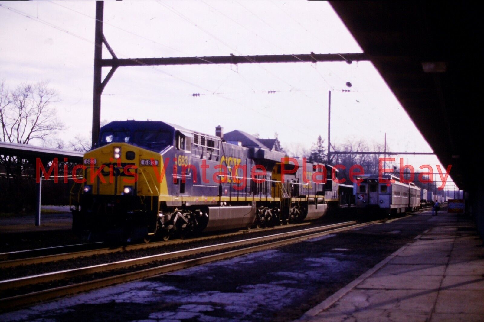 Original Train Slide 35mm 1999 CSX 683 Locomotive & Train Garrett IN ba17